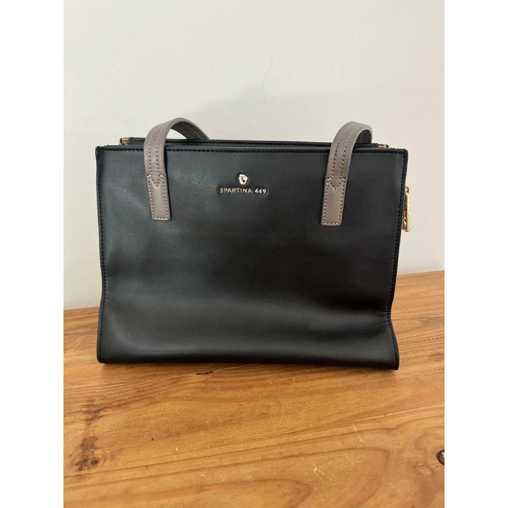 Spartina 449 Black Leather Herringbone‎ Tassel Tote Handbag